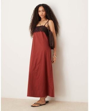 ASOS Lace Overlay Midi Cami Dress - Red
