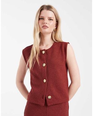ONLY Rib Knit Vest Co-ord With Gold Button Detail - Red