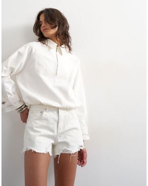 TOPSHOP Denim A-line Shorts With Rip - White