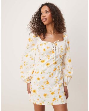 Glamorous Long Sleeves Mini Dress - Natural