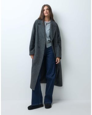 ASOS Asos Design Tall Longline Double Breasted Brushed Coat - Blue