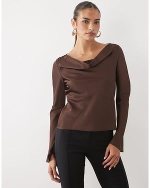 Nobody's Child Cruz Satin Cowl Neck Long Sleeve Top - Brown