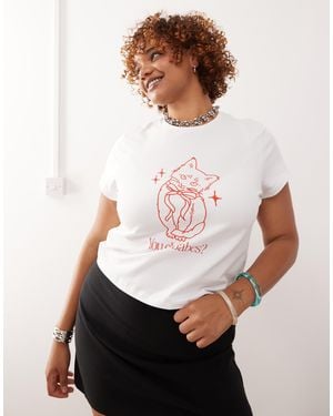 Noisy May Baby Tee With Cat Graphic - White