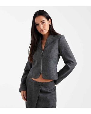 Collusion Blazer Sartoriale A Quadri Con Zip - Nero