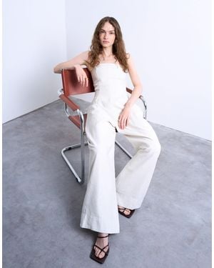 TOPSHOP Seamed Wide Leg Linen Jumpsuit - White