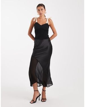 New Look Satin And Chiffon Bias Midi Skirt - Black