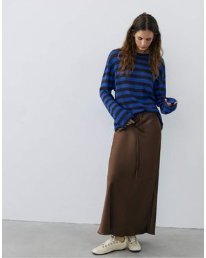 Pull&Bear Satin Drawstring Midi Skirt - Blue