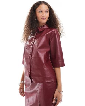 Something New Corpcore Leather Look Oversized Shirt Co-Ord - Red