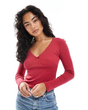 Daisy Street Long Sleeve Pointelle Top - Red