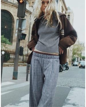 Pull&Bear Losvallende Geruite Broek Met Contrasterende Tailleband - Grijs