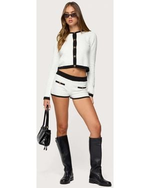 Edikted Mara Contrast Textured Knit Shorts - White
