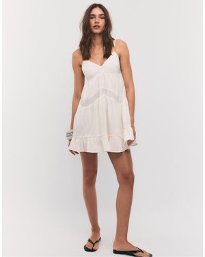 Stradivarius Short Dress With Lace Detail - White
