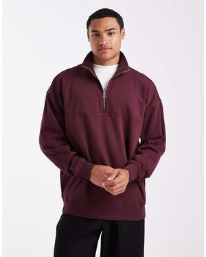 Threadbare Ruimvallend Fleece Sweatshirt Met 1/4 Rits - Rood
