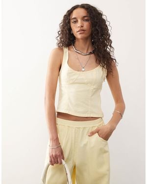 Collusion Linen Look Fitted Sweetheart Neckline Vest Co-ord - Natural
