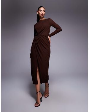 ASOS Textured Mesh Long Sleeve Split Front Midi Dress - Purple