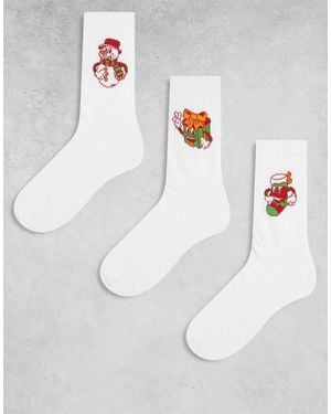 ASOS Pack De 3 Pares De Calcetines De Varios Colores Para Navidad Con Estampado Gráfico De Decoraciones De - Blanco
