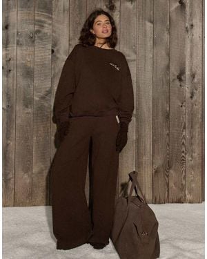 4th & Reckless Cotton Rich Tie Waist Wide Leg Jogger Co-Ord - Brown