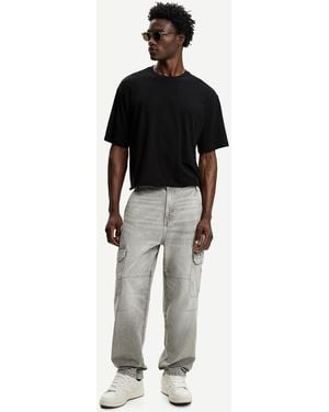 Bershka Jeans Larghi Cargo Grigi - Nero