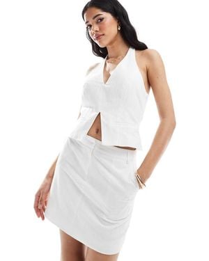 4th & Reckless Linen Look Cotton Tailored Mini Skirt Co-ord - White