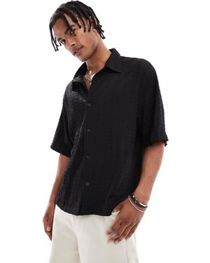 Bershka Knitted Textured Shirt - Black