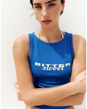 Pull&Bear Tanktop Met Tekstprint - Blauw