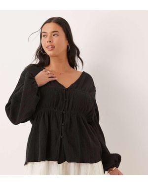 ASOS Top Amplio De Manga Larga Con Botones Delanteros De Asos Design Curve - Negro