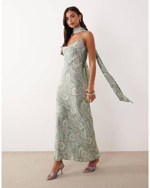 AFRM Cheryl Embellished Scarf Neck Cross-back Detail Maxi Dress - Natural
