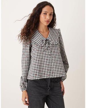 Threadbare Long Sleeve Blouse With Oversized Collar - Grey