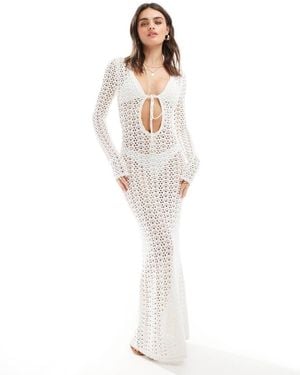 Mango Vestito Midi A Maniche Lunghe - Bianco