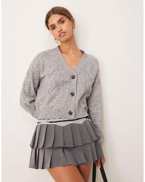 Jdy Cropped Cable Knit Cardigan - Grey