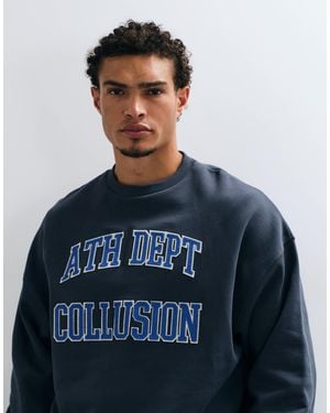 Collusion Boxy Sweat With Varsity Embroidery - Blue