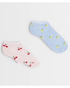 Accessorize 2 Pack Summer Fruits Trainer Socks - Blue