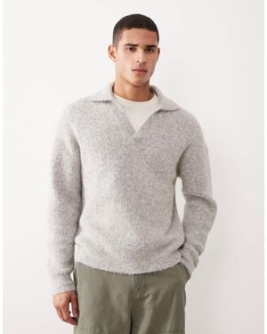 ASOS Relaxed Knit Wool Mix Notch Neck Polo Sweater - Gray