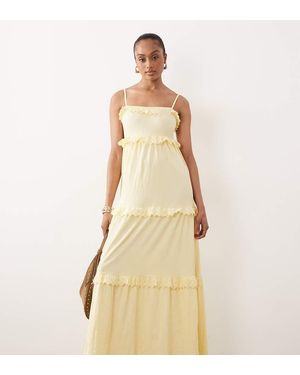 ASOS Asos Design Tall Lace Trim Tiered Crinkle Cami Midi Dress - Natural