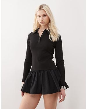 Collusion Drop Waist Ribbed Polo Mini Dress - Natural