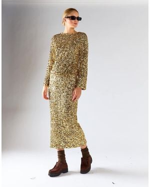 Glamorous Side Slit Midi Skirt - Metallic