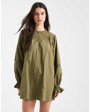 Miss Selfridge Poplin Lace Insert Smock Dress - Green