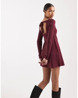 Hollister Tie Back Babydoll Sweater Mini Dress - Red
