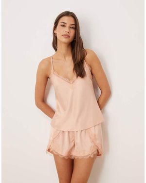 Chelsea Peers Bridesmaids Satin Cross Back Cami Top And Tulip Hem Shorts Sleepwear Set - Natural