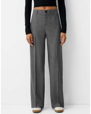 Bershka Wide Leg Tailoring Trousers - Black