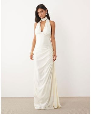 choker neck dress design ASOS DESIGN chiffon high neck halter maxi dress in cream sheer polka dot