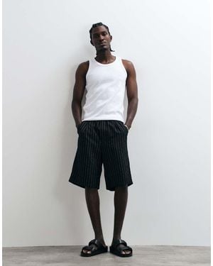 Redefined Rebel Pantalones Cortos Negros Holgados Con Raya Diplomática Cristiano De - Blanco