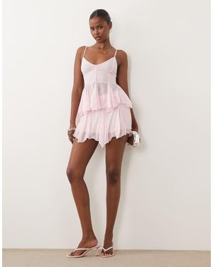 Missy Empire Minifalda Coordinada De Gasa Suave Con Bajo Godet En - Rosa