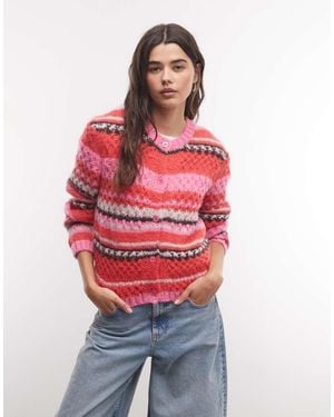 Monki Textu Knit Cardigan - Red
