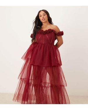 Lace & Beads Plus Rosette Corset Tiered Tulle Maxi Dress