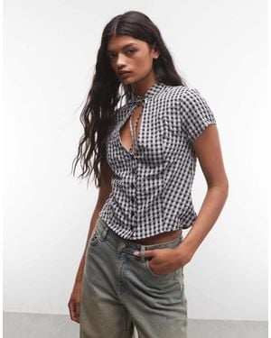 Collusion Fitted Keyhole Detail Shirt - Grey