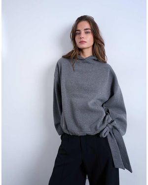 TOPSHOP Sudadera Gris Carbón Jaspeado Con Capucha, Lazada En El Bajo Y Detalle De Costuras De