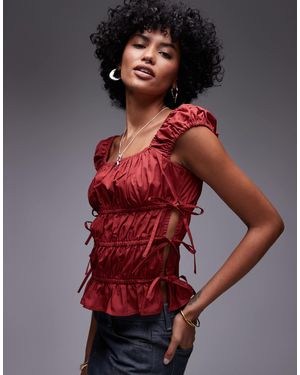 TOPSHOP Ruched Tiered Tie Side Top