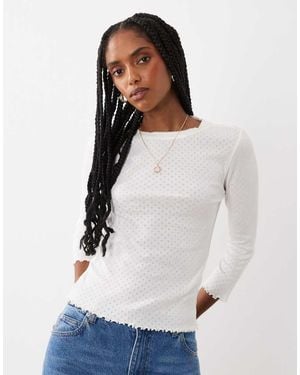 Miss Selfridge Pointelle T-Shirt Met 3/4-Mouwen - Wit