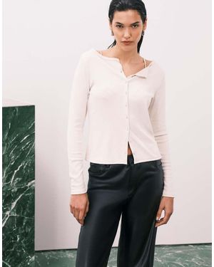 Abercrombie & Fitch Top De Manga Larga Con Botones De Canalé De -Neutro - Blanco